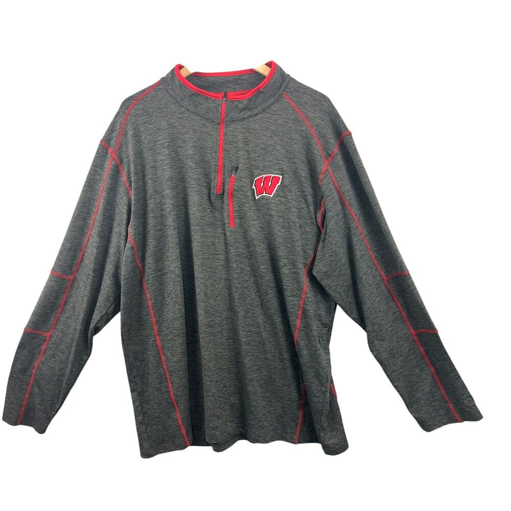Wisconsin Badgers 3XL Colosseum Quarter Zip‎ Pullover Gray Red Stitching Men's